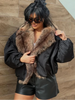 Faux Fur Collar Bomber Jacket For Women Autumn Winter Long Sleeve Coats Elegant Lady Chic High Street Outerwear