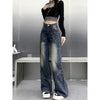 Autumn Women High Waist Straight Denim Pants Korean Aesthetic Slim Wide Leg Jeans Woman Vintage 2000S Washed Denim Trousers
