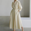 Elegant Women's Shirt Dress Lapel Collar 3/4 Sleeve Belted A Line Midi Dress Casual Office Wear for Women