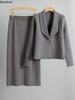Autumn Winter Knitted Two-piece Set Women's Elegant Cardigan Sweater Jacket A-line Skirt Set Small Suit Collar Set Skirt