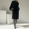 Winter Long Black Elegant Stylish Thick Warm Fluffy Hairy Soft Faux Mink Fur Coat Women Stand Collar Sashes