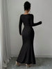 Women's Four Seasons Women's Elegant Temperament Retro Solid Color Square Collar Long Sleeve Dress