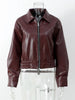 Wine Red Pu Leather Long Sleeve Lapel Collar Zipper Jackets Women Loose Short Coats Female Autumn Office Daily Wear