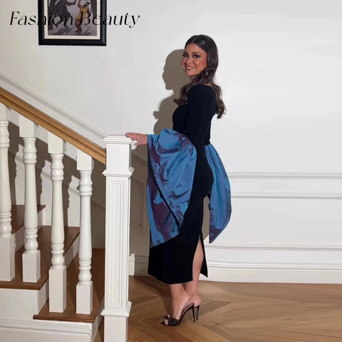 Beauty V Neck Evening Dresses Ankle-Length Taffeta Flare-Sleeve Simple Elegant Formal Occasion Dress robe de soirée
