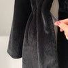 Winter Long Black Elegant Stylish Thick Warm Fluffy Hairy Soft Faux Mink Fur Coat Women Stand Collar Sashes