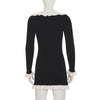 Elegant Ruffle Knitted Mini Dress Women Patchwork V Neck Long Sleeve Slim Short Dress Autumn Vintage Evening Party Vestidos