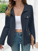 Autumn Long Sleeve Jackets Woman Casual Drawstring Waist Zip-Up Outerwear Solid Color Work Wear Cargo Coats