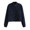 Women Solid Bomber Jackets Coat With Pockets V-Neck Single Breasted Long Sleeves Female Chic Lady Outfits