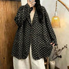 Autumn Office Lady Loose-fit Single Breasted Polka Dot Denim Jacket Notched Long-sleeved Oversize Tops
