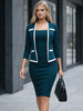 Womens Elegant Colorblock Patchwork Faux Work Office Knee Length 2/3 Sleeve Business Casual Party Pencil Bodycon Sheath Dress