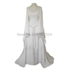 Womens Medieval Renaissance White Wedding Long Dress Celtic Queen Party Victoria Cosplay Costume Square Collar Maxi Dress Robe