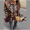 Deer Print Faux Fur Cropped Jackets Women Blue Contrast Lapel Cuff Button Fluffy Warm Short Coat Lady Winter Street Outwear