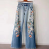 Embroidered Straight Jeans Women Denim pants Female Autumn High Waist wide-leg pants Ladies Casual Trousers