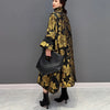 Gold Flowers Jacquard Korean Style Woman Winter Loose Fit Chic Dress Big Size Turtleneck Girls Unique Casual Robe JJXD679