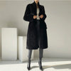 Winter Long Black Elegant Stylish Thick Warm Fluffy Hairy Soft Faux Mink Fur Coat Women Stand Collar Sashes