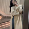 Side Slit Knitted Dress Women Autumn Winter Loose O Neck Pullover Oversize Long Sweater Dress Korean Solid Color Dresses