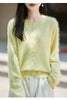 Winter Women's Clothing Tops Brushed Wool Cardigans O Neck Yellow Warm Causal Sweater Soft Solid Knitted Coats B1713005