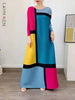 Round Neck Pleated Dress For Women Color Block Long Sleeves Loose A-line Dresses Printed Female Clothing Tide 2YA946