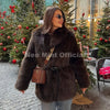 Winter Brown Belted Faux Fur Coat Women Thick Warm Long Fox Fur Jacket Chic Brand Girls Furry Overcoat
