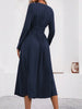 Elegant Solid Color Knit Dress for Women Fall Winter Overlap V-Neck Long Sleeve with Waist Shirring Bodycon Long Maxi Dress
