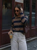 Spring Women Vintage Knitted Cardigan Top Long Sleeve Single Breasted Lapel Striped Sweater Casual Office Lady Chic Knit Coat