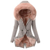 Women Parkas Hooded Long Sleeve Slim Fit Coats Button Solid Zipper Splice Parka Tight Wait Outerwear Thick Warm Fur Collar