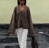 Women's Cropped Cardigans V-neck Knitted Sweater Coat Long Sleeve with Pocket Casual Streetwear Outwear Autumn
