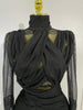 Sexy Black High Collar Long Sleeve Solid Mesh Sexy See Through Ruffle Mini Dress Women Elegant Evening Club Party Birthday Dress