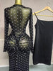 Women Flare Long Sleeve Stacked Dot Mesh See Though with Lining Maxi Long Dress Evening Birthday Sexy Party Dresses