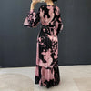 Abstract Print Ruched Womens' Pleated Dress Ruffle Sleeve Pleated Chiffon Long Dresses Party Outfit 2DB7460