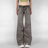 Retro Lace-up Low Rise Pants Streetwear Patchwork Loose Casual for Women Harajuku Straight Trousers Korean