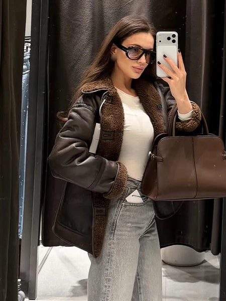 Woman Casual Street Style Jackets Women Lapel Single Breasted Pocket Decoration Coat Long Sleeve Winter Warm Jacket