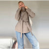 Faux Fur Belt Jackets Women Loose High Neck One Butoon Long Sleeves Coats Female Autumn Winter Thick Warm Outwears