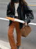 Vintage PU Leather Jacket Women High Street Techwear Oversized Moto Biker Coats BF Punk Loose Casual Cropped Outerwear
