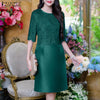 Elegant Women Dresses Lace Patchwork Satin Knee-Length Robes Femme O-Neck Half Sleeve Fitted Waist Vestidos