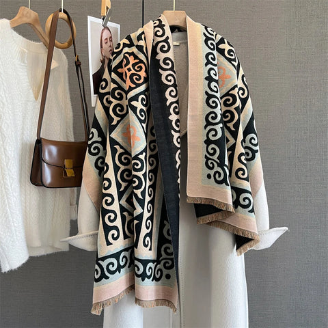 Winter Cashmere Scarf Women Print Shawl Wrap Soft Pareo Elegant Poncho Femal Thick Warm Blanket Echarpe Pashmina