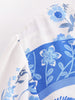 Boho White Blue Totem Print Bow Lacing up Neck Long Straight Dress Women Viscose Cotton Full Sleeve Maxi Robe Holiday