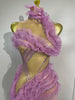 Sparkly Rhinestone Ruffled Mesh See-Through Long Dress Women Birthday Eveing Party Sexy Photo Shoot Nightclub Bar Stage Costume