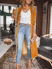 Women Solid Long Sleeve Velvet Jacket Lapel Collar Open Front Long Cardigan Coat With Pockets Fall Outerwear Maxi Duster