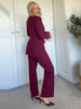 Elegant Feathers Women Blazer Pants Suit Lapel Single-breasted Coat Straight Wide Leg Trousers Sets Autumn Female Outfits
