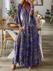 European and American Bohemian Style Flared Sleeve Print V-Neck High Waisted Vacation Dress Floral Women's Long Skirt