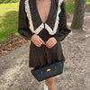 Casual Plaid Print Mini Dress Women Loose Lapel Lace Splice Long Sleeve Dress Party Vacation Clothes Female