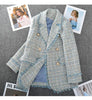 Large Size Women's Tweed Suit Spring Autumn Long Sleeve Vintage Double Breasted Tassel Loose Blazer Jacket Z888