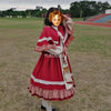 Christmas Year Kawaii Sweet Lace Ruffle Patchwork Puff Long Sleeve Lolita Dress for Women Red Princess Plaid Gown Party