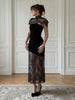 Elegant Lace Printed Long Dress For Women See-Through Turtleneck Patchwork Bandeau Party Dress Female Spring Maxi Dress