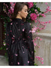 Autumn Elegant Printed Satin Long Dress Women Slim Lace Up V-neck Full Sleeve Pleat Dresses Lady Party Evening Robes