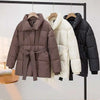 Women's Parkas Solid Color Warm Cotton Padded Coat Jacket Belt Gathered Waist Female Winter Clothing 2DB1775