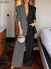 Women Blazer Suit Autumn 2 Piece Sets 2PCS Office Outfits Long Sleeve Blazer Wide Leg Pants Sets Tracksuit