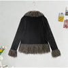 Elegant Solid Faux Fur Spliced Coat Women Lapel Long Sleeve Tassel Plush Outerwear Fall Winter Warm Streetwear