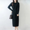 Women Wool Dress Sweater 100% Merino Wool Knitted Self-belt Long Skirt Autumn Winter Round Neck Pullover Cashmere Straight Skirt